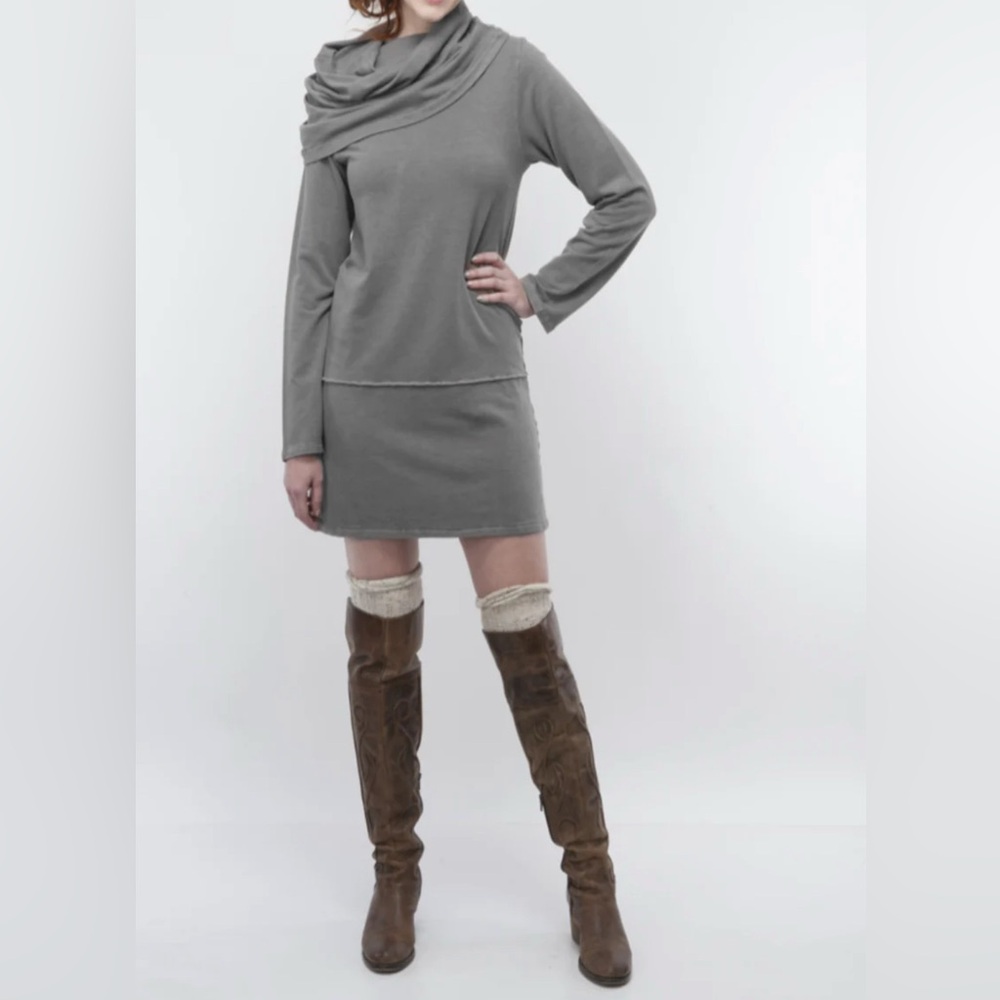 Earth Creations New Mod Hoody Cowl Neck Tunic Organic Bamboo Cotton Black Dress